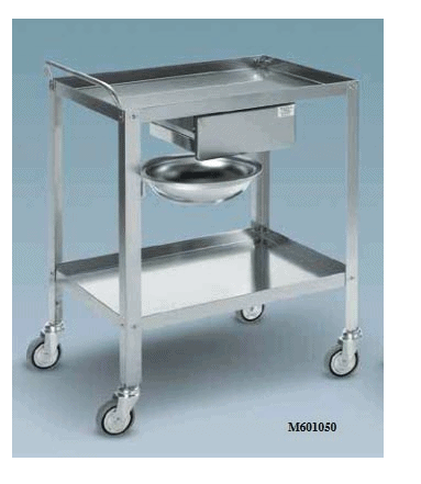 Carucior instrumentar cu 1 sertar, 2 rafturi si bol