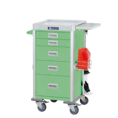 Troliu medicamente Verde, ingust, cu 5 sertare