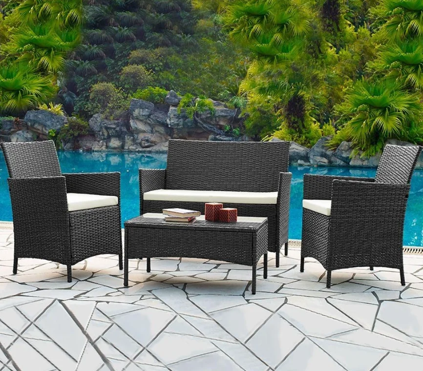 Set Masa De Gradina, 1 Masa, 1 Canapea, 2 Fotolii, Culoare Negru, Perne Gri - imagine 5