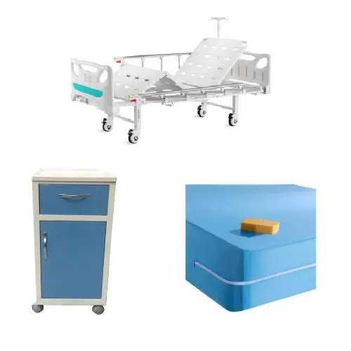 Pat spital manual cu 2 manivele + Saltea Premium I + Noptiera